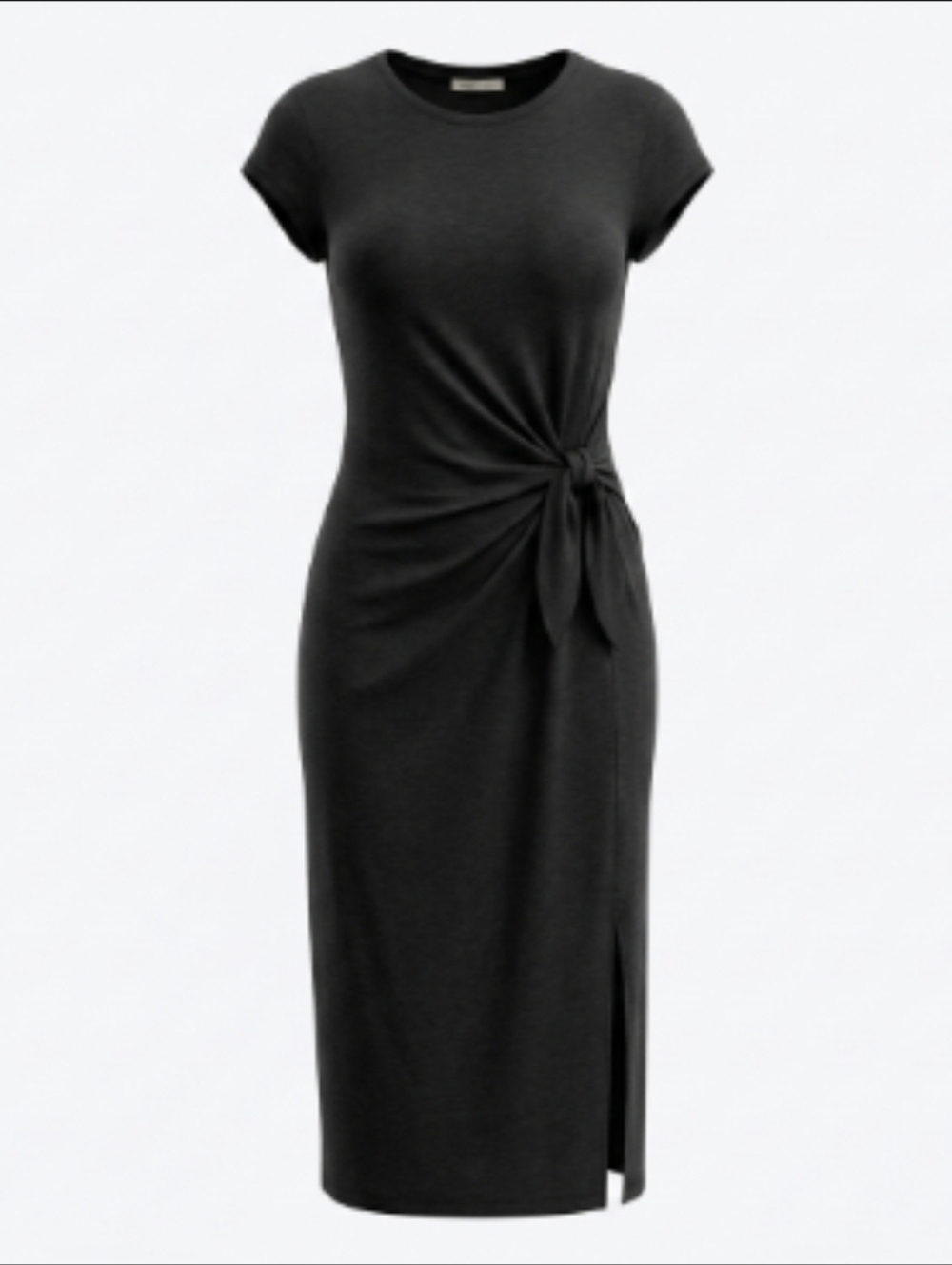 Dex Tie Waist Double Slit Classic Black Maxi Dress